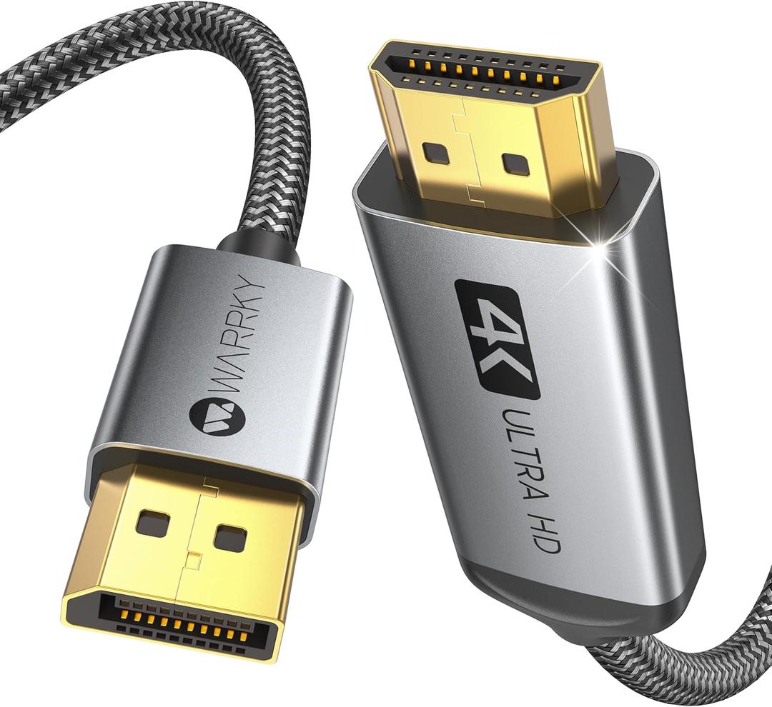 Warrky 4K DisplayPort to HDMI Cable 3.3FT[Metal Case, Nylon Cable] One-Way Transmission DP 1.2 Computer to HDMI 1.4 Screen Compatible for Dell, HP, Samsung, PC, Laptop, Projector, TV  Passive