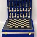 15-Inch Marble Chess Set with 32 Pieces, Packed in Blue Velvet Gift Box (Black Coral)