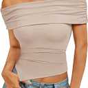 Imily Bela Women's Summer Off The Shoulder Tops Casual Asymmetrical Slim Fit Y2K Going Out Cropped Shirts,  XXL