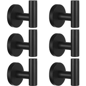 Kruodop Towel Hooks for Bathroom,6 Packs Wall Mount Towel Holder,Black Matte Wall Robe Hook,Stainless Steel Heavy Duty Door Hanger Towel Hook for Kitchen, Bedroom,Hotel,Pool,Coats - Black