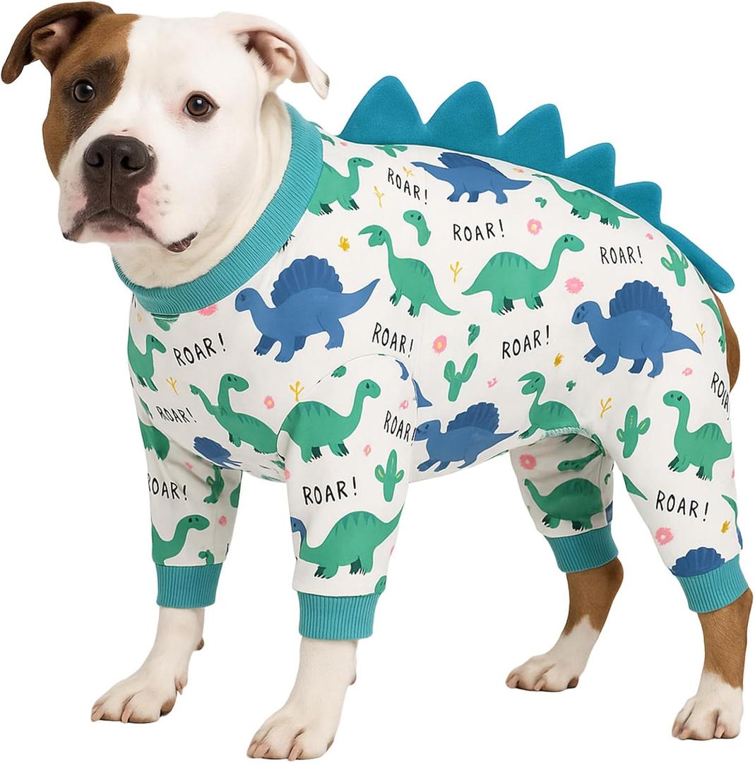 LovinPet Large Dog Pajamas, Four-Leg Stretch Onesie Bodysuit, Lightweight UV-Shielding Pajamas, Anti-Lick Calming Recovery Suit for Surgery, Pull-On for Medium and Large Breeds,White Blue,M