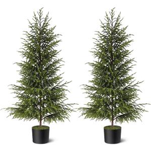 4ft Christmas Norfolk Pine Tree Artificial Christmas Tree Faux Potted Plants for Front Porch Christmas Indoor Outdoor Decor2 PCS