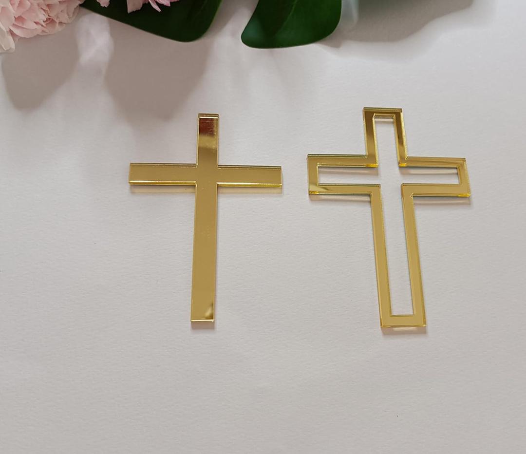 16pcs of Acrylic Cross Cake Topper, Cross Cake Charm for Baptism, Christening, Holy Communion Cake (6'', Gold Mirror)