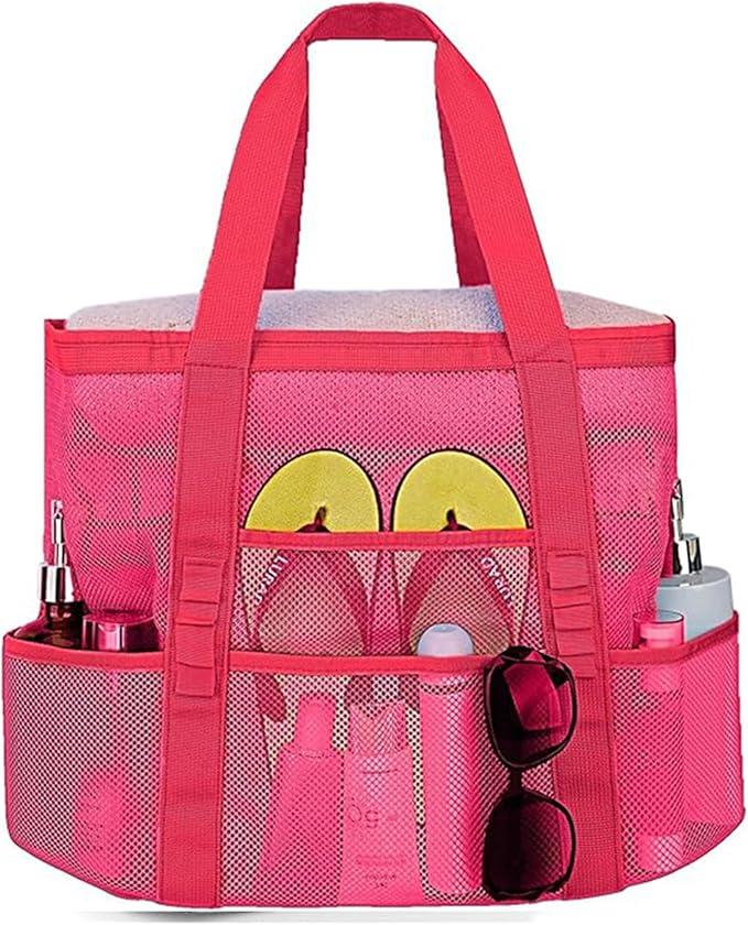 Mesh Beach Bags for Women,Plus Waterproof Sandproof Tote Bag Large Bag with Zipper Beach Bags (Pink,Pack of 2)