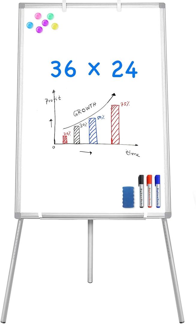 Easel Whiteboard - Magnetic Portable Dry Erase 36 x 24 Tripod Height Adjustable, 3' x 2' Flipchart Easel Stand White Board for Office or Teaching at Home & Classroom (36x24 White)54.99