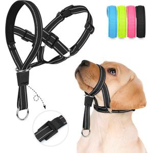 Weesiber Soft Dog Head Collar - Adjustable Dog Head Harness, Padded No Pull Head Halter Collar with Reflective Safety Strip for Training and Walking (Black, S)