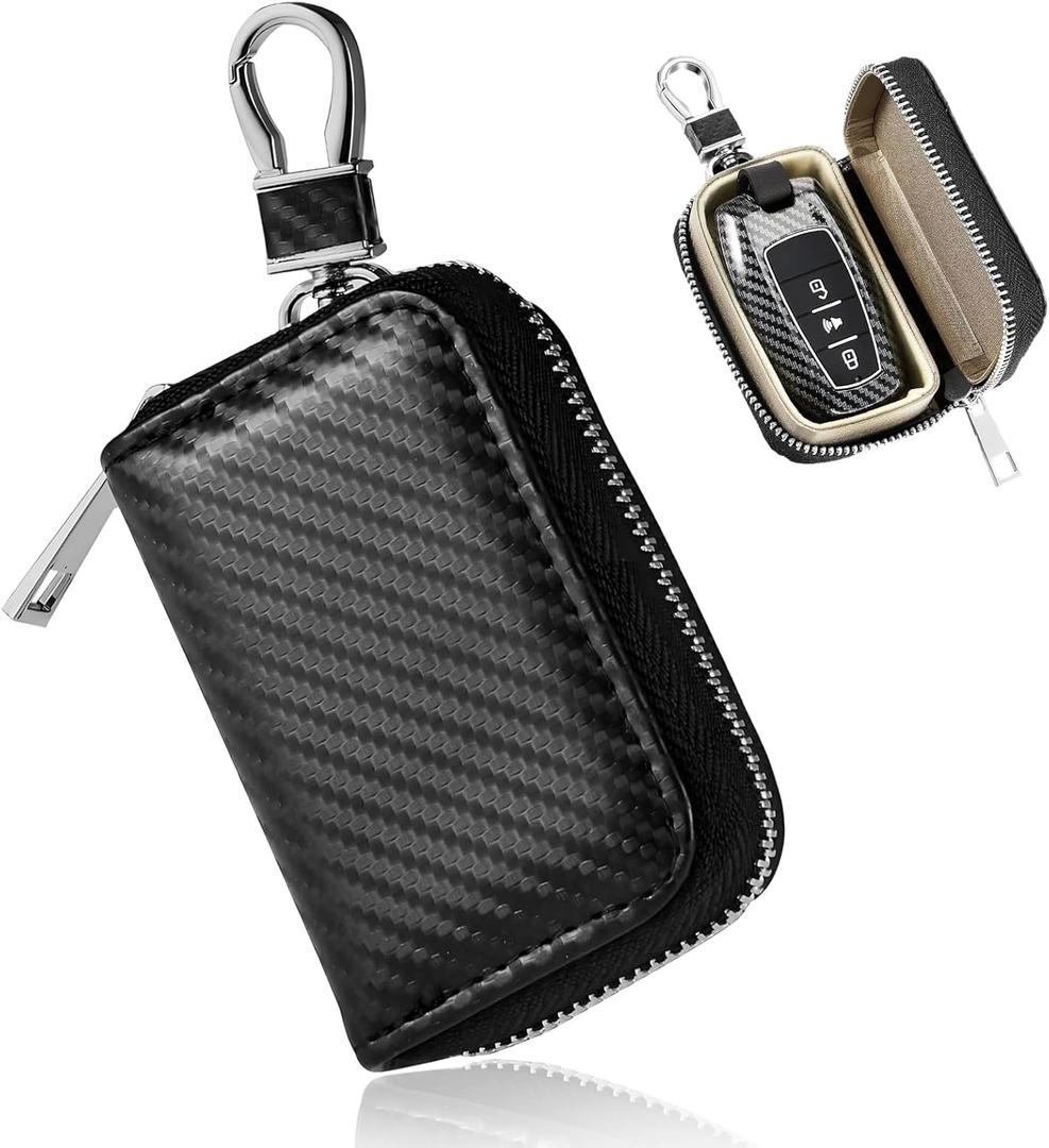 Faraday Bag for Car Keys, Anti-Theft Carbon Fiber Key Fob Storage Case RFID Signal Blocking Bag, Faraday Key Fob Holder Protector Portable Signal Blocker with Zipper