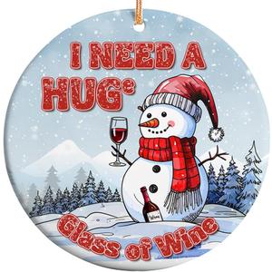 2025 Christmas Ornament  I Need a Huge Glass of Wine Funny Holiday Ornament, Wine Lover Xmas Gift