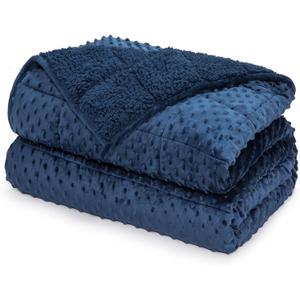 UINIU Minky Dot Weighted Blanket for Adults Twin Size 15 lbs, Soft Cozy Heavy Blanket for Stress Relief and Sleep Promotion, Warm Blanket for Autumn Winter with Glass Beads, Navy Blue 48 x 72 inches