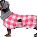 Dachshund Coats Waterproof Suitable for Dachshunds Sausage Weiner Dog Winter Coat Padded Fleece Puppy Snowsuit with Adjustable Bands Reflective Stripe - Plaid Pink - S