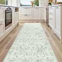 Sage 3x10 Runner Rug for Hallways Bed Side Kitchen, Boho Washable Distressed Low-Pile Floor Entryway Long Bathroom Mat, Non-Slip Laundry Room Washstand Front Carpet Green 36x84 Inch