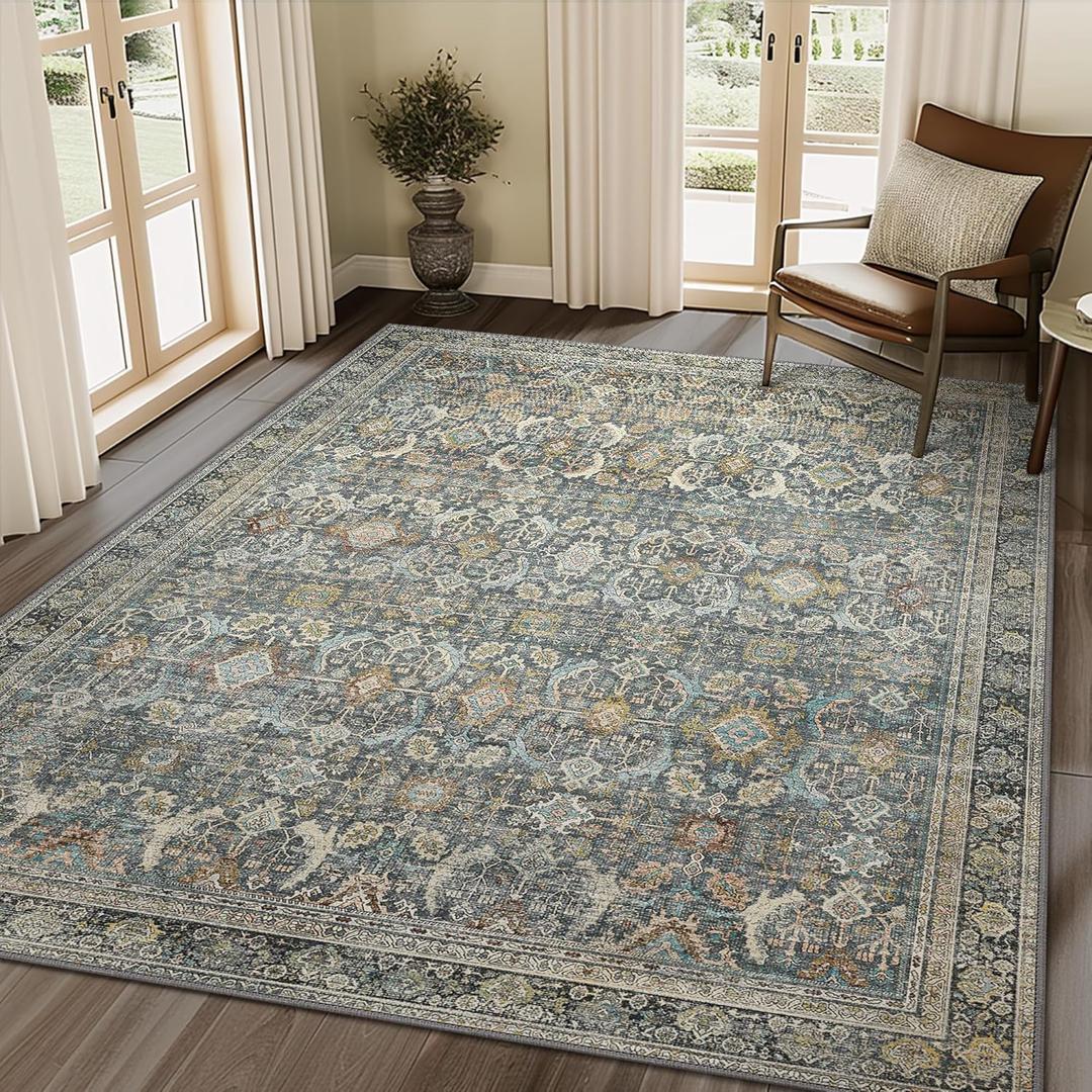 Area Rugs Machine Washable Rugs for Living Room, Vintage Boho Large Rugs for Bedroom Dining Room, Non Slip Indoor Soft Distressed Lightweight Thin Low Pile Carpet, Terracotta
 120x97 feet