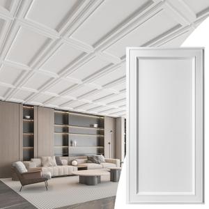 WOWSTAR 12-Pack 2x4ft Drop Ceiling Tiles, Waterproof Glue up Ceiling Panels, Modern Style 3D Wall Panels, White