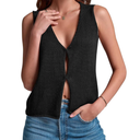 Crochet Tank Tops for Women - Open Front Sleeveless Summer Vest with Hidden Buttons Size Medium, Black 