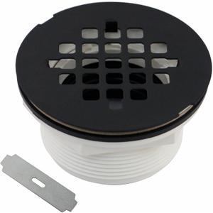 Black No Caulk Shower Drain, Welsan PVC Compression Shower Floor Drain with 4-1/4" Stainless Steel Round Grid Strainer Cover, Matte Black