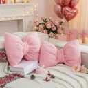 Beeveer 2 Pcs Valentine Pink Bow Pillows Decorative 15.35 x 11.4 Fluffy Cute Bow Throw Pillows Aesthetic Pink Valentine Decor for Couch Bed Bedroom Coquette Room Decor