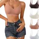 DEANGELMON V Neck Bra Padded Seamless Adjustable Straps Bralettes Everyday Basic Sleeping Bras Multiple Pack (Large, Brown,gray,apricot,pink)