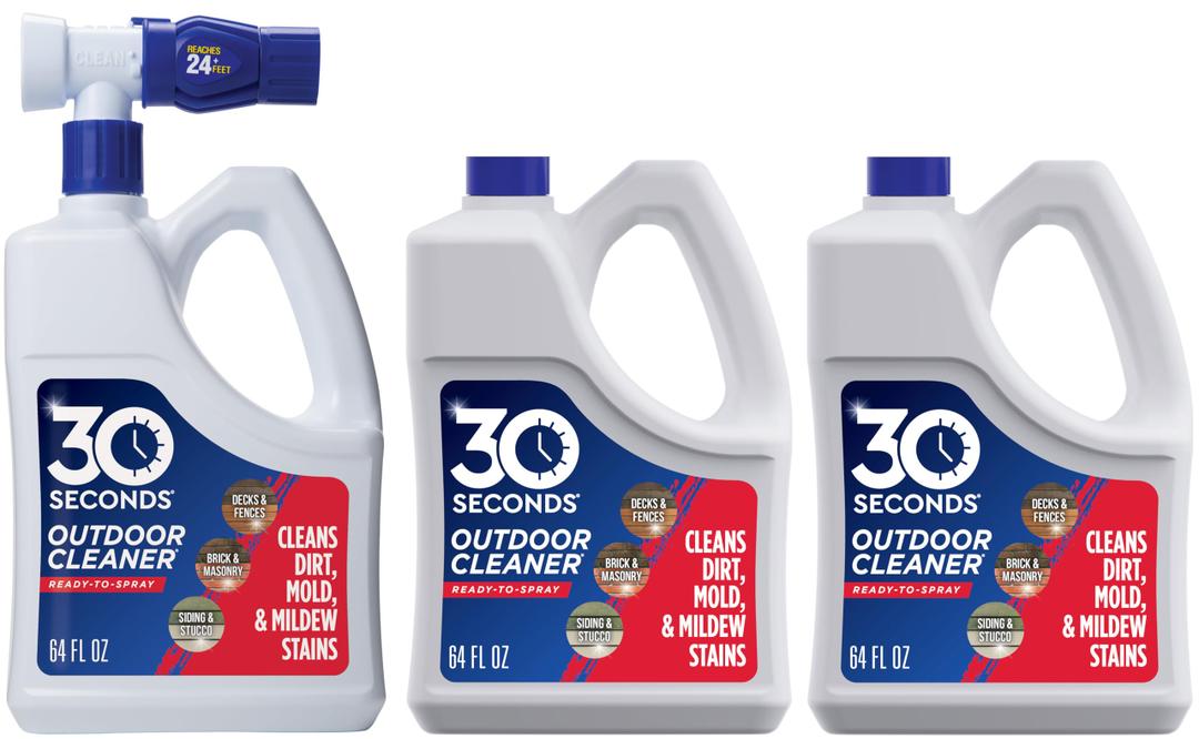 30 Seconds Outdoor Cleaner | Cleans Moss Stains from House, Vinyl Siding, Deck, Patio, Fence - 3 Capped Bottles,  (Pack of 3)