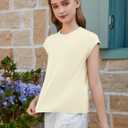 ZDC Girls Short Cap Sleeve T Shirts Kids Crewneck Summer Tops Basic Tees 5-14 Years (Beige)