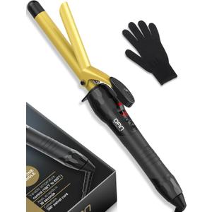 DAN Technology 3/4 Inch Curling Iron Wand, Tourmaline Ceramic Hair Curler with LCD Display (180F430F), Fast Heating, Dual Voltage, Auto Shut-Off, Black & Gold