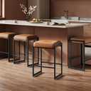 VASAGLE EKHO Collection - Bar Stools Set of 4, Counter Height Bar Stools, Synthetic Leather with Stitching, Mid-Century Modern Counter Stools, 26-Inch Tall, Kichen Home Bar Dining Room, Caramel Brown