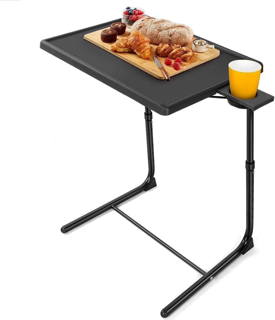 LORYERGO TV Tray - TV Table for Eating, Folding Table Trays with 6 Height & 3 Tilt Angle, TV Tray Table with Removable Cup Holder, Dinner Tray for Eating or Working on Couch, Bed & Office, 1pcs
