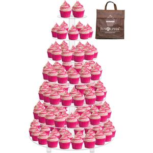 Jusalpha Large 7 Tier Acrylic Round Wedding Cake Stand Dessert Stand Pastry Serving Platter-Food Display Stand For Large Event (With Rod Feet Base) (7RF)