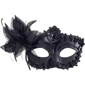 Black Masquerade Mask for Women Lace Venetian Masks Flower Mardi Gras Party Prom
