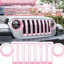 Front Grille Mesh Inserts & Headlight Cover for Jeep Wrangler JL JLU Sport & Sport S Only 2018-2023 Exterior Accessories Clip-in Grille Guard Cover Headlight Bezels Trim Ring (Pink 9PCS)