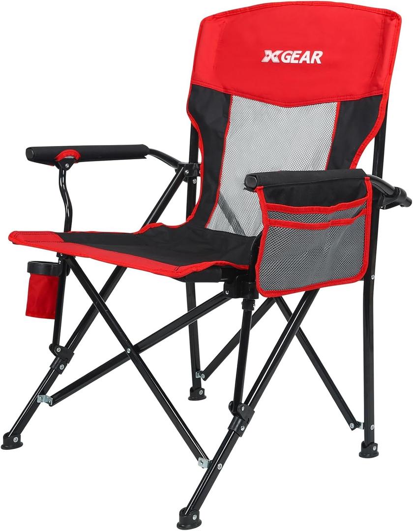 Camping Chair for Adults 350 LBS Support Camp Chair with Breathable Mesh Back Fabric with Arm Rest Cup Holder and Portable Carrying Bag, 23.62 inches x 19.7 inches x 35 inches