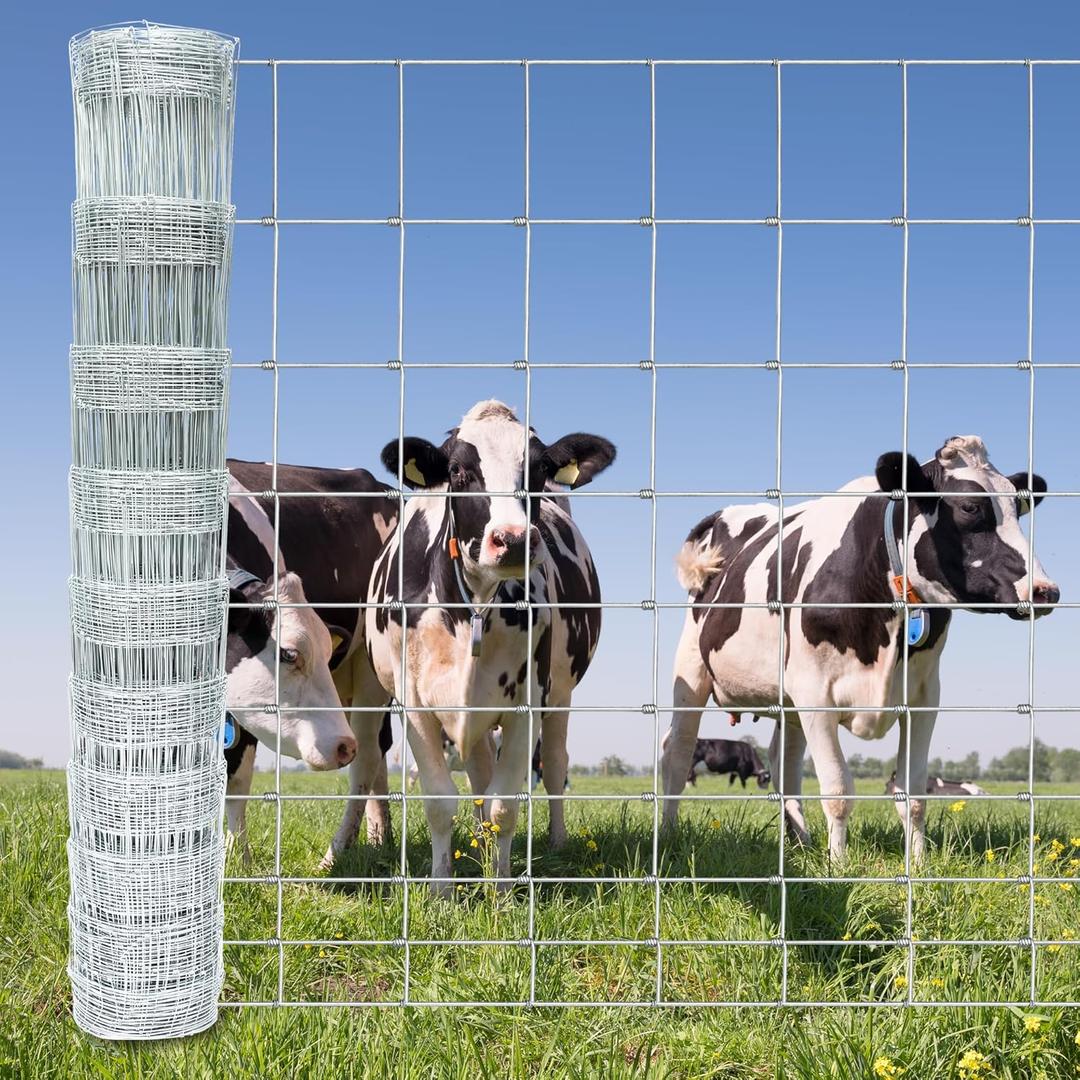 Farm Fence 4ft. x 164ft Galvanized Field Wire Fencing,Heavy Zinc Coating Cattle Fence,Deer Fence,Goat Fence,Hog Wire Fence for Yard Garden & Animals Protection (48inx164ft, Silver)