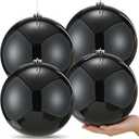 Zubebe 4 Pcs Extra Large Christmas Ball Ornaments 8'' (200 Mm) Giant Oversized Plastic Xmas Ball Big Hanging Christmas Tree Ornaments for Holiday Party Outdoor Decor(Black)