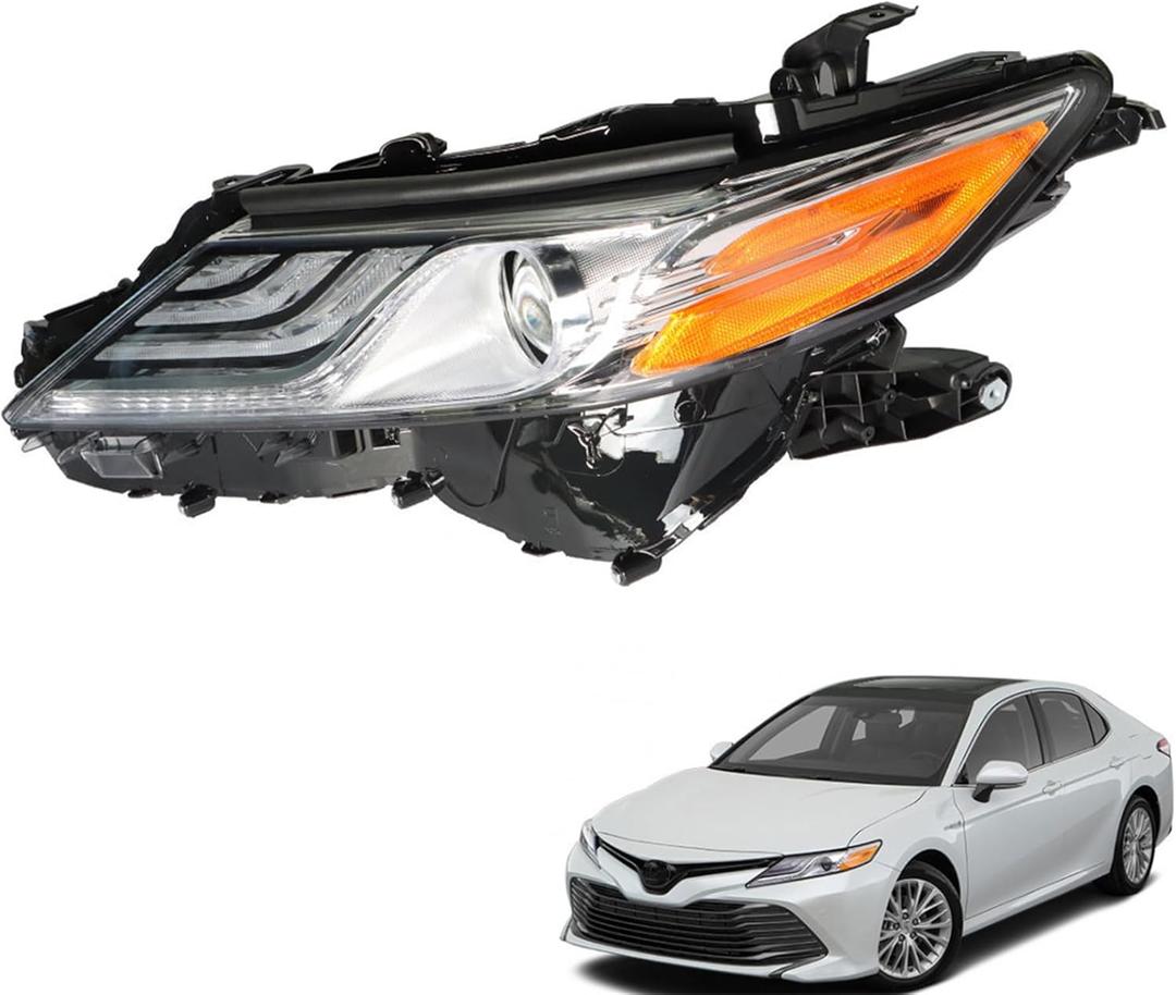 Headlight Black Housing Assembly Clear Lens Headlights Left Side Replacement for 2018 2019 2020 Camry XLE/XSE