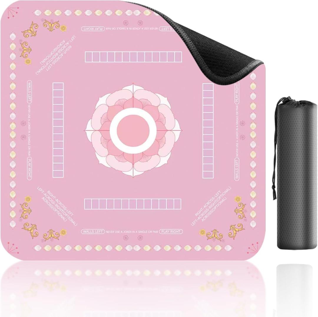 Mahjong Table Mat, 33x33 Inch, Noise Reduction Anti-Slip Surface for Poker, Card Games, Dominoes, Board Games (Pink)