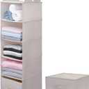 Large Hanging Sweater Organizer for Closet,Collapsible 6-Shelf Hanging Closet Shelves with Drawers, Washable (Beige -5 Shelf-1 d)