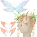 Norme 4 Pcs Halloween Elf Fairy Accessories Set Renaissance Women Fairy Crown Butterfly Wing Elf Ears Adult Medieval Cosplay (Green)