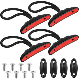 4 Pieces Kayak Handles Kit Canoe Carry Handle Pull Handle T Handle with Cord and Pad Eyes Screws for Kayak Emotion Kayaks Luggage Kayak Replacement Installation Kit (black)