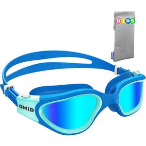 OMID Kids Swim Goggles, P2mini Polarized Swimming Goggles Comfortable for Age 6-14 (B0-mirrored Blue Lens Blueblue Frame)