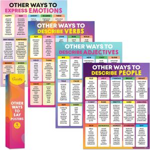 Decorably 4 Vibrant Other Ways to Say Poster, 17x22in Matte-Laminated Educational English Posters for High School Classroom, Elementary, Middle School - Bulletin Boards, Hallways, Homeschool