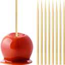7 Inch Bamboo Candy Apple Skewer Sticks, 5mm Thick Cotton Rock Candy Caramel Lollipop Sticks, Semi Pointed Natural Wooden BBQ Barbecue Skewer for Corn Dog 50 PCS