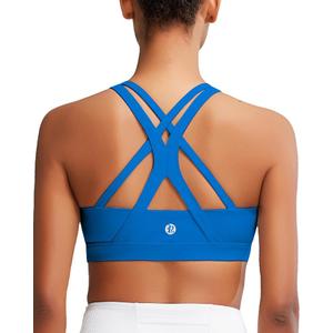 RUNNING GIRL Sports Bra for Women, Medium-High Support Criss-Cross Back Strappy Padded Sports Bras Supportive Workout Tops, blue, size: M 