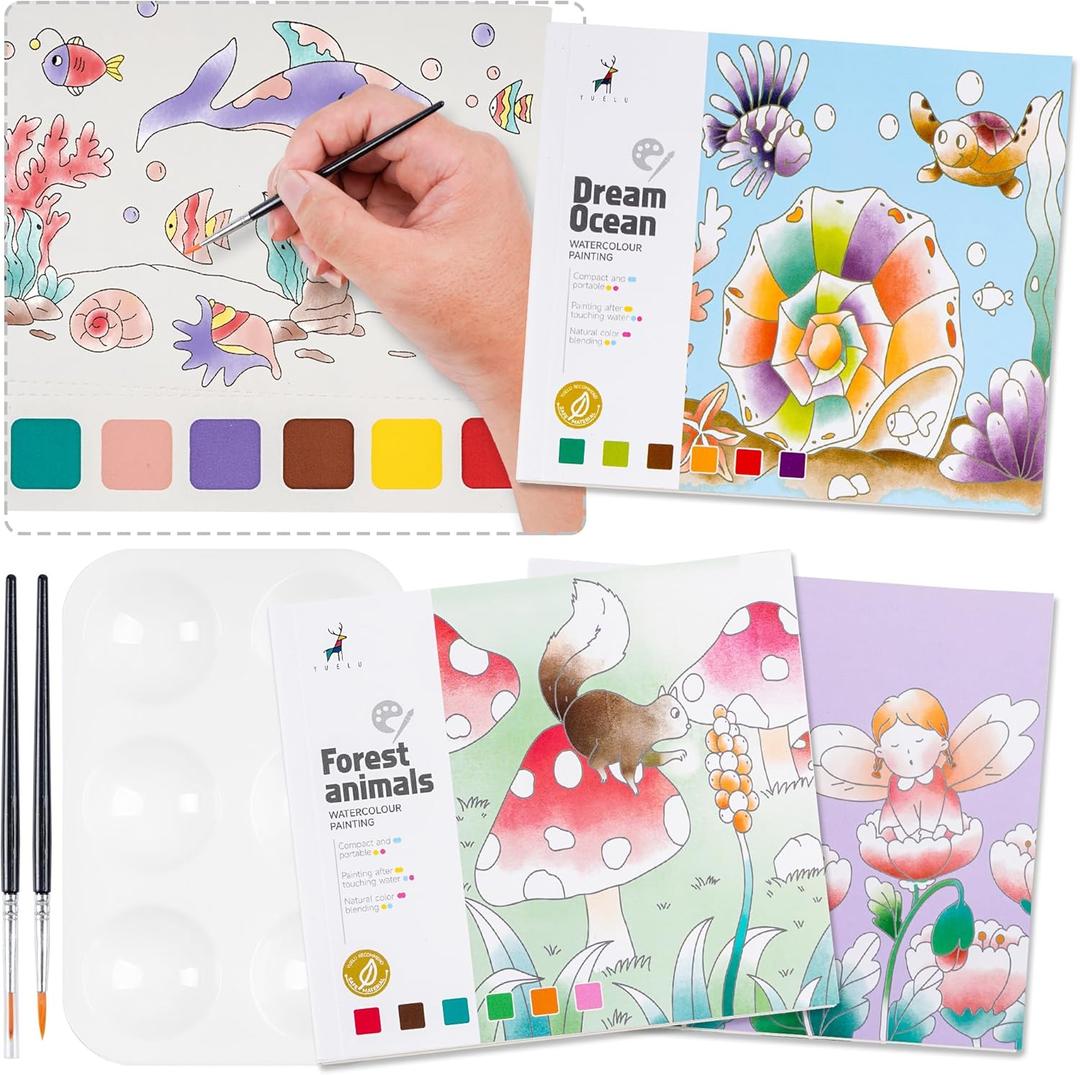 3 Pack Watercolor Coloring Books Watercolor Paint Book water color paint sets coloring books Water Colors Paint Pocket Hand Book Stocking Goodie Bag