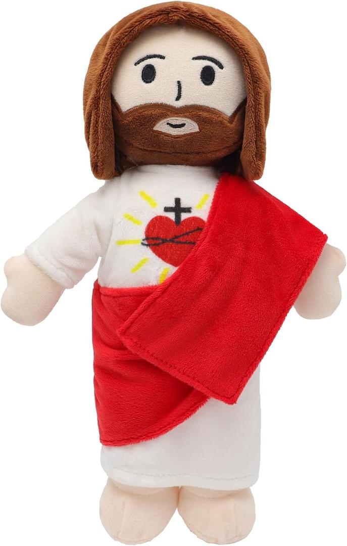 Yelakey 13" Jesus Plush Toy Heart of Jesus Plushie Savior Stuffed Doll for Church Sunday School Religious Easter Gift for Children Kids (Red)