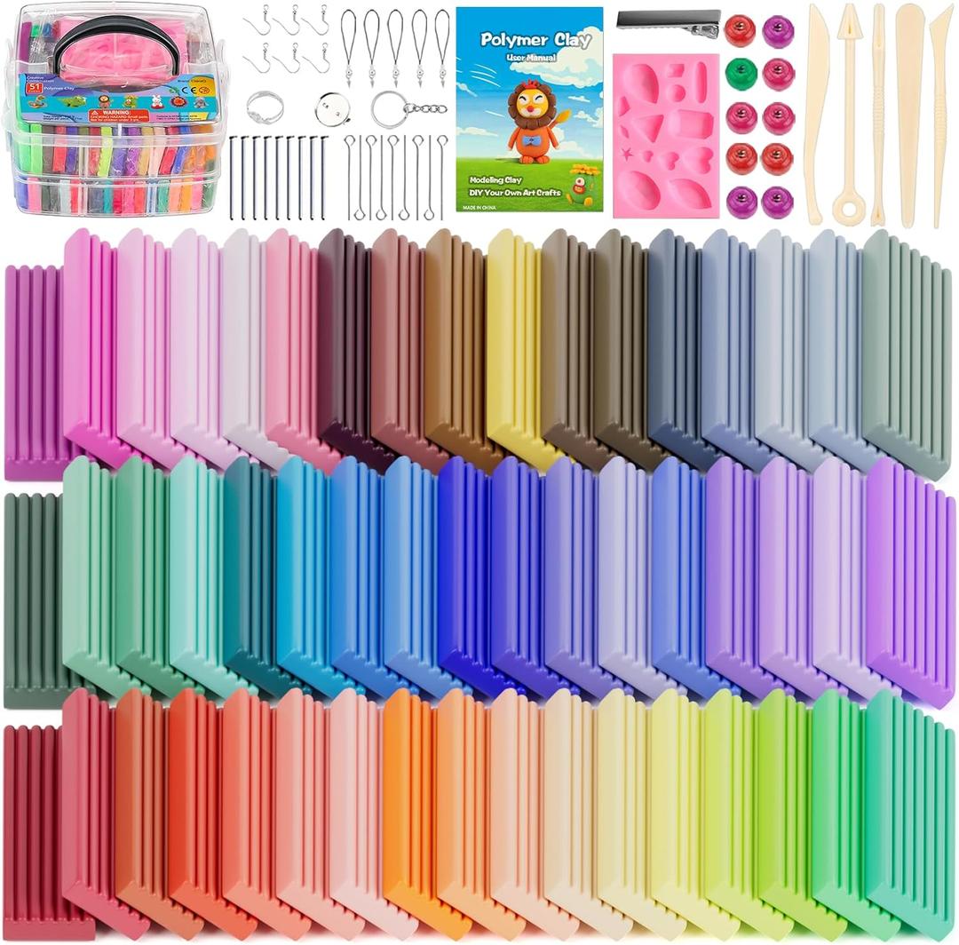 Polymer Clay 51 Colors, CiaraQ Modeling Clay for Kids, Oven Bake Clay with Sculpting Tools, Non Toxic, Ideal for Sculpture, Crafting, DIY Projects. (Assorted Colors, 0.7oz/Colors)
