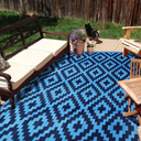 SAND MINE Reversible Mats, Plastic Straw Rug, Modern Area Rug, Large Floor Mat and Rug for Outdoors, RV, Patio, Backyard, Deck, Picnic, Beach, Trailer, Camping, Blue, 9' x 12'