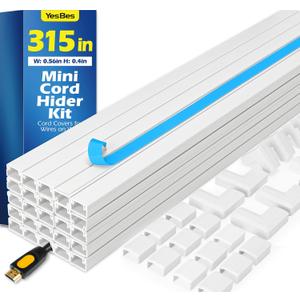 315in Cord Hider Kit, Cord Covers for Wires on Wall, Cord Hider for Wall Mount tv, tv Cable Hider Wall kit, Paintable Cable Raceway, Wire Covers for Cords, 20X L15.7in X W0.59in X H0.4in, White