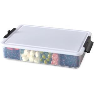 Farberware Build-A-Board Snacklebox Serving Tray with Locking Plastic Cutting Board Lid, Portable Storage Container with Compartments for Charcuterie, and More (11 Compartment, White)