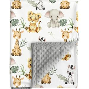 Safari Jungle Animals Baby Blanket Gender Neutral Blankets for Newborn Baby Girls or Boys Nursery Toddler Double Layer Blanket with Dotted Backing and Animal Printed (Animal 1)