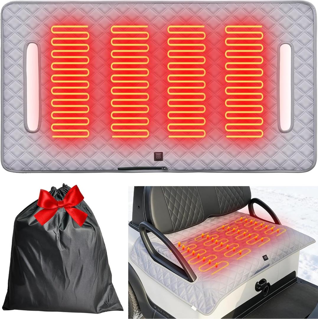 Heated Golf Cart Seat Cover, Universal 52"x31" Non-Slip Winter Golf Cart Seat Warmer Blanket with 4-Zone Graphene Heating, 3 Temp Settings, USB/Power Bank Powered, Machine Washable for Versatile Use