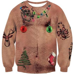 Idgreatim Unisex Ugly Christmas Crewneck Sweatshirt Novelty 3D Graphic Long Sleeve Sweater Shirt (Large, Chest Hair)